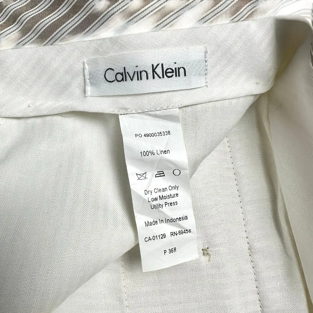 Calvin Klein | Men | 100% Linen Stone Lightweight Cuffed Dress Pants | Size 36 R